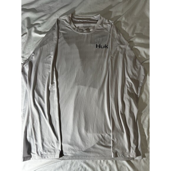 Huk Men's USA Flag Graphic White Dri Fit Long Sleeve Fishing Shirt Men’s 2XL - Picture 1 of 10